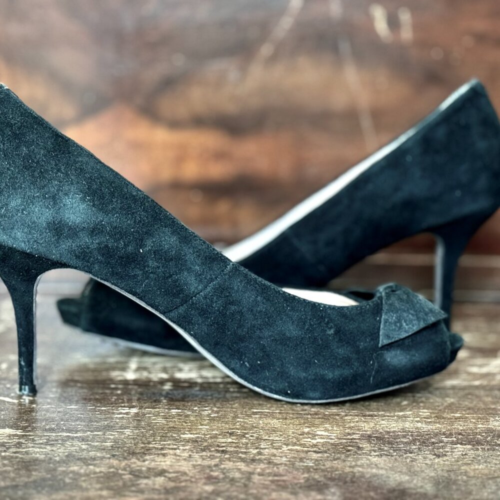 Steven by Steve Madden Mala Women's Black Suede Leather Open Toe Pumps